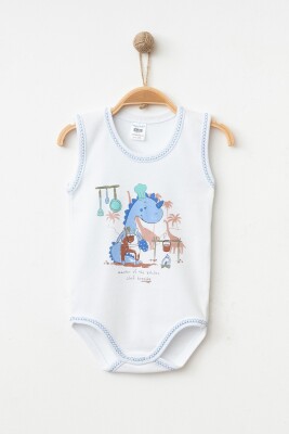 Wholesale Unisex Baby Onesies 9-18M Hoppidik 2017-7165 White-Blue