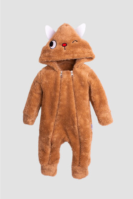 Wholesale Unisex Double Zipper Costume Welsoft Jumpsuit 3-12M Kidexs 1026-40114 Коричневый 