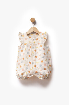 Self Printed Muslin Fabric Ruffle Detailed Jumpsuit 3-9M Flexi Baby 2063-221132 Blue