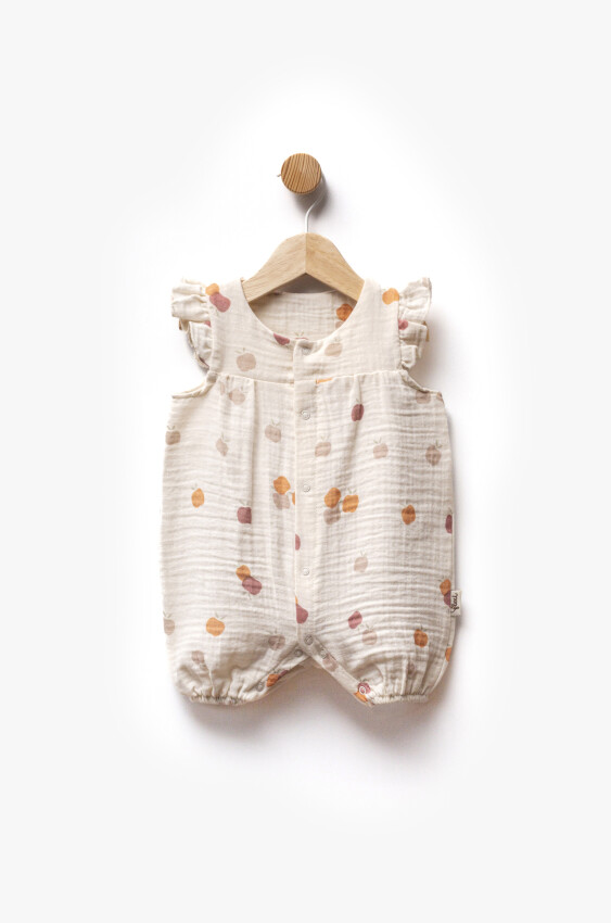 Self Printed Muslin Fabric Ruffle Detailed Jumpsuit 3-9M Flexi Baby 2063-221132 - 3