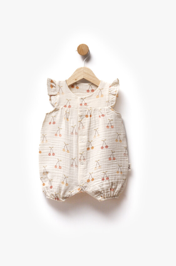 Self Printed Muslin Fabric Ruffle Detailed Jumpsuit 3-9M Flexi Baby 2063-221132 - 4