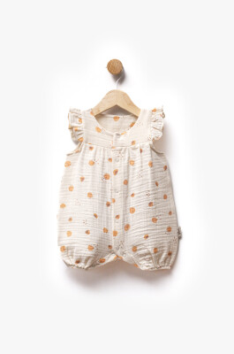 Self Printed Muslin Fabric Ruffle Detailed Jumpsuit 3-9M Flexi Baby 2063-221132 Orange