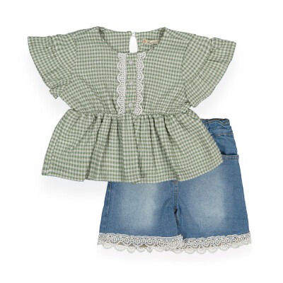 Set With Embossing Denim Shorts Büşra Bebe 1016-211061 Зелёный 