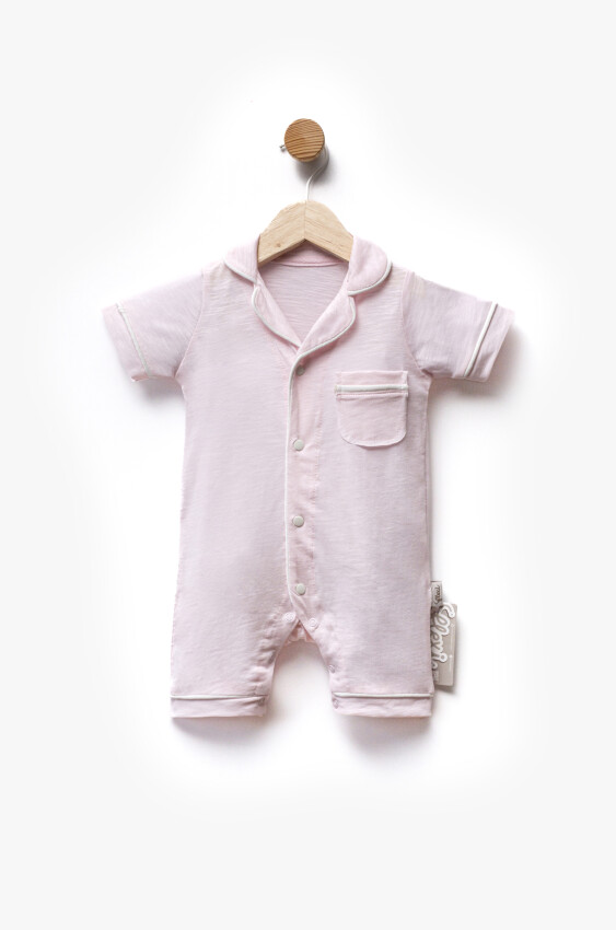 Single Jersey Fabric Piping Pocket Short Sleeve Jumpsuit 3-9M Flexi Baby 2063-236570 - 1