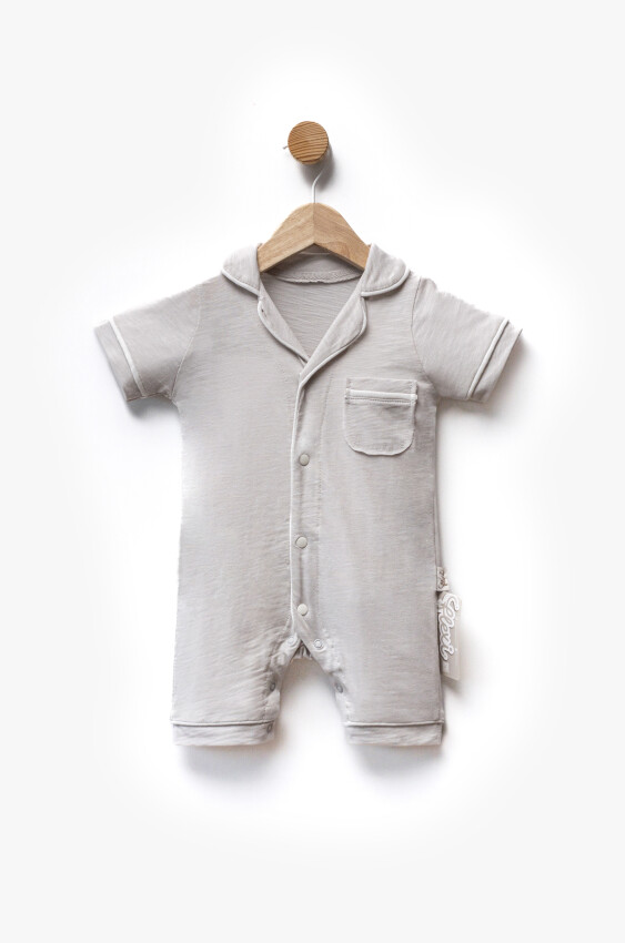 Single Jersey Fabric Piping Pocket Short Sleeve Jumpsuit 3-9M Flexi Baby 2063-236570 - 2