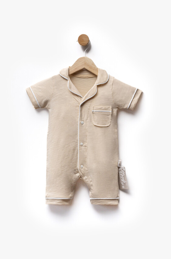 Single Jersey Fabric Piping Pocket Short Sleeve Jumpsuit 3-9M Flexi Baby 2063-236570 - 3