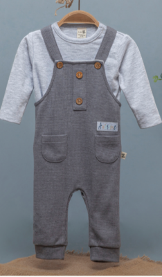Toptan Erkek Bebek 2'li Tulum ve Uzun Kollu Tişört Takım 3-12M BabyZ 1097-4221 - BabyZ (1)