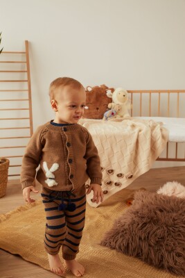 100% Organic Cotton With GOTS Certified Knitwear Bunny Stripe Two Piece Set 3-12M Uludağ Triko 1061-21033 - Uludağ Triko