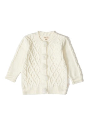 100% Organic Cotton With GOTS Certified Knitwear Diamond Bubble Cardigan 3-12M Uludağ Triko 1061--121053 Ekru