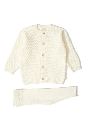 100% Organic Cotton With GOTS Certified Knitwear Funny Bear Two Piece Set 3-12M Uludağ Triko 1061-21061 Ekru