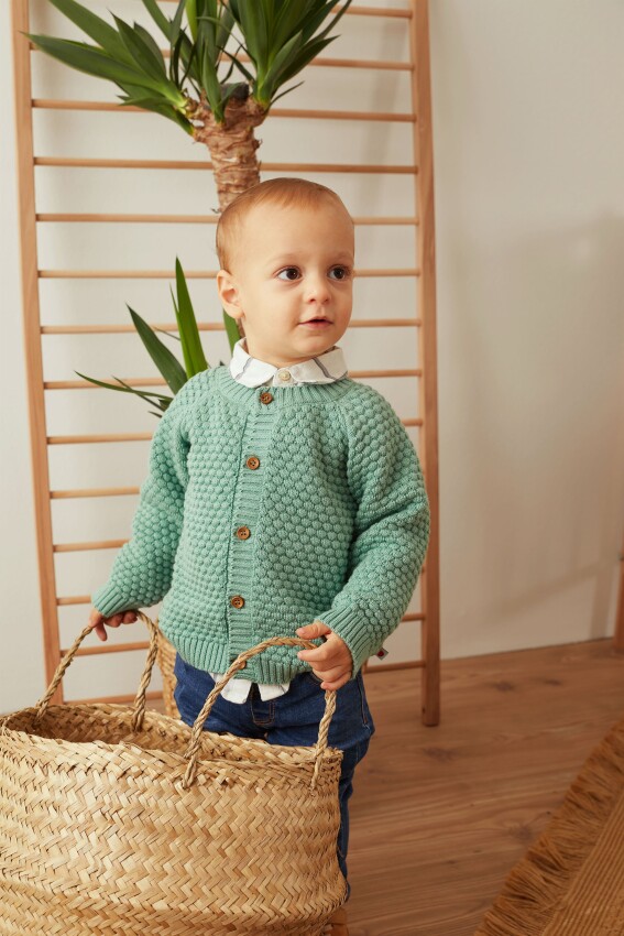 100% Organic Cotton With GOTS Certified Knitwear Mini Bubble Cardigan 12-36M Uludağ Triko 1061--121069 - 1