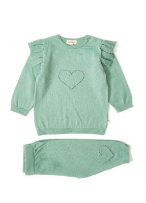 100% Organic Cotton With GOTS Certified Knitwear Ruffle Love Two Piece Set 3-12M Uludağ Triko 1061-21035 Çağla Yeşili