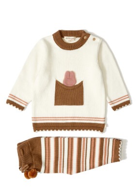 100% Organic Cotton With GOTS Certified Knitwear Stripe Two Piece Set 3-12M Uludağ Triko 1061-21039 Ekru