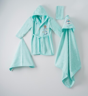4'lü Köpekçik Bornoz Set (Kutulu) Ramel Kids 1072-398 Mint yeşili