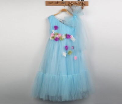 Çapraz Omuzlu Elbise Eray Kids 1044-9295 Mavi