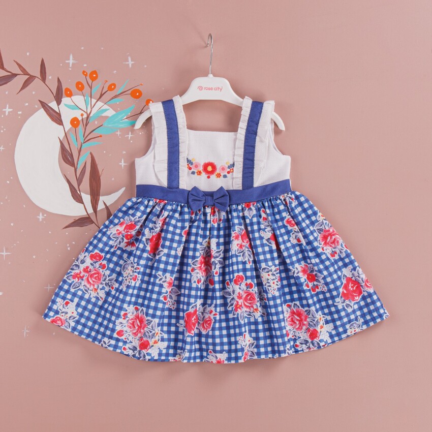Ekoseli Çiçek Baskılı Elbise BabyRose 1002-3696 - 3
