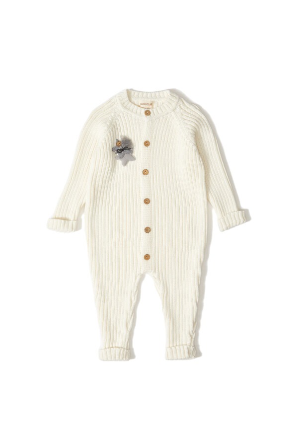 Organic Cotton Long Sleeve Romper with Button Uludağ Triko 1061-21021 - 1
