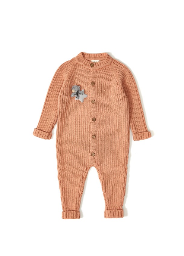 Organic Cotton Long Sleeve Romper with Button Uludağ Triko 1061-21021 - 2