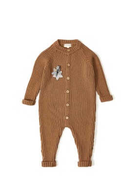 Organic Cotton Long Sleeve Romper with Button Uludağ Triko 1061-21021 Kahverengi