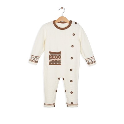 Organic Cotton Long Sleeve Romper with Button Uludağ Triko 1061-21025 - Uludağ Triko