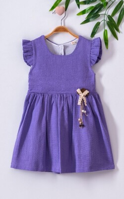 Sırt Dekolteli Keten Elbise Büşra Bebe 1016-221048 Lila