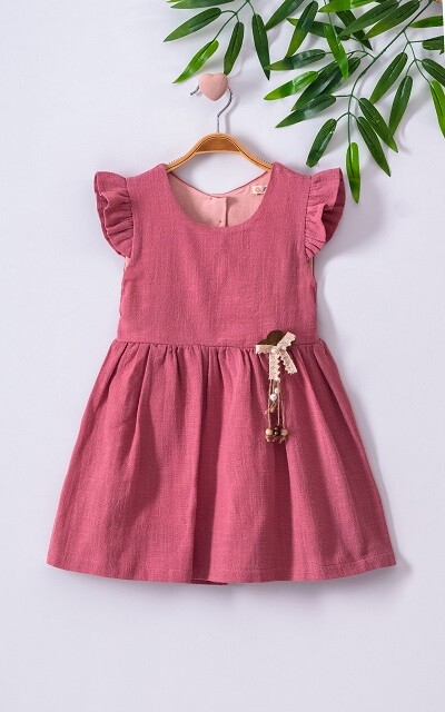 Sırt Dekolteli Keten Elbise Büşra Bebe 1016-221048 - 4