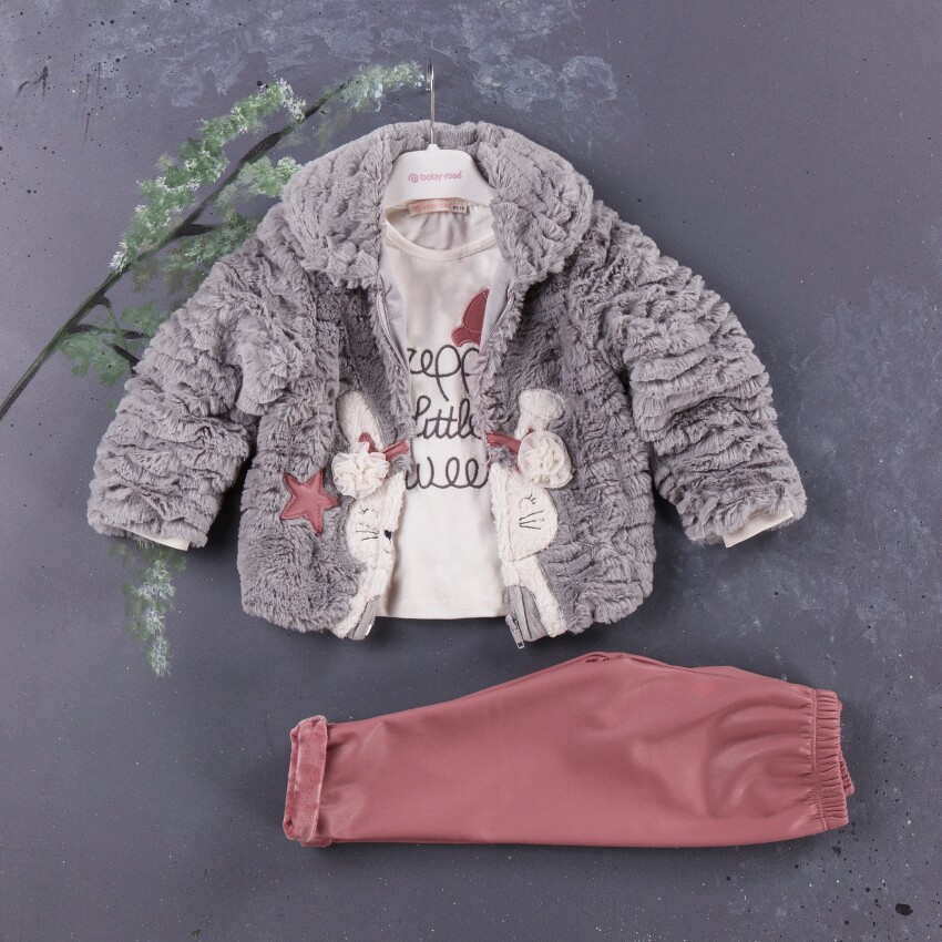 Tavşan Nakışlı Peluş Montlu Takım BabyRose 1002-3821 - 1