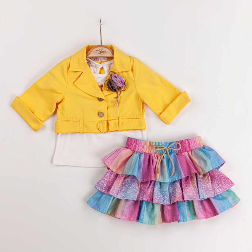 Toptan 3'lü Kız Bebek Ceket Badi Etekli Takım 9-24M Miss Lore 1055-5529 - 3