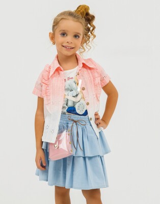 Toptan 4'lü Batikli Brode Gömlek Badi Kot Etek Çantalı Takım 2-6Y Miss Lore 1055-5310 - Miss Lore
