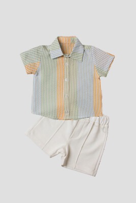 Toptan Bebek 2'li Çizgili Gömlek ve Şort Takım 6-24M Kidexs 1026-65101 - Kidexs