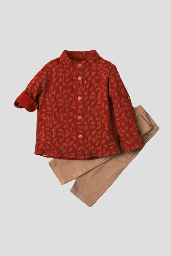 Toptan Bebek 2'li Gömlek ve Pantolon Takım 9-24M Kidexs 1026-35067 - 5