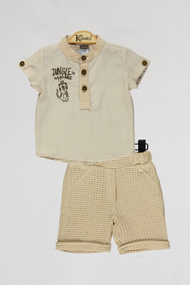 Toptan Bebek 2'li Gömlek ve Şort Takım 6-18M Kumru Bebe 1075-4066 Bej
