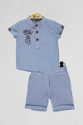 Toptan Bebek 2'li Gömlek ve Şort Takım 6-18M Kumru Bebe 1075-4066 İndigo