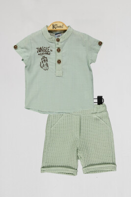 Toptan Bebek 2'li Gömlek ve Şort Takım 6-18M Kumru Bebe 1075-4066 Mint yeşili