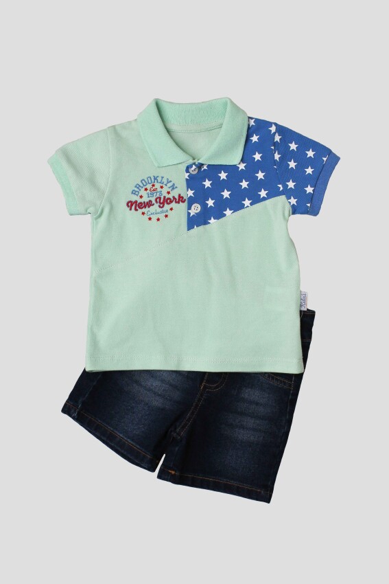 Toptan Bebek 2'li Tişört ve Kot Şort Takım 6-24M Kidexs 1026-35053 - 1