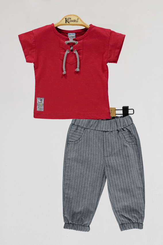 Toptan Bebek 2'li Tişört ve Pantolon Takım 6-18M Kumru Bebe 1075-4119 - 3
