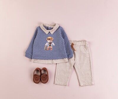 Toptan Bebek 2'li Triko Kazak ve Pantolon Takım 3-12M BabyRose 1002-4356 Lacivert