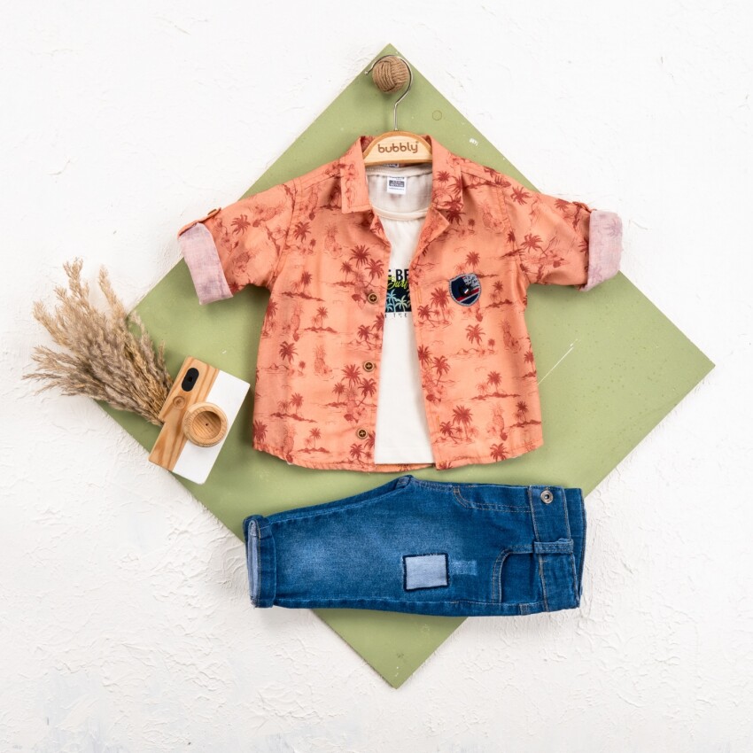 Toptan Bebek 3' lü Gömlek Pantolon Takım 6-24M Bubbly 2035-447 - 3