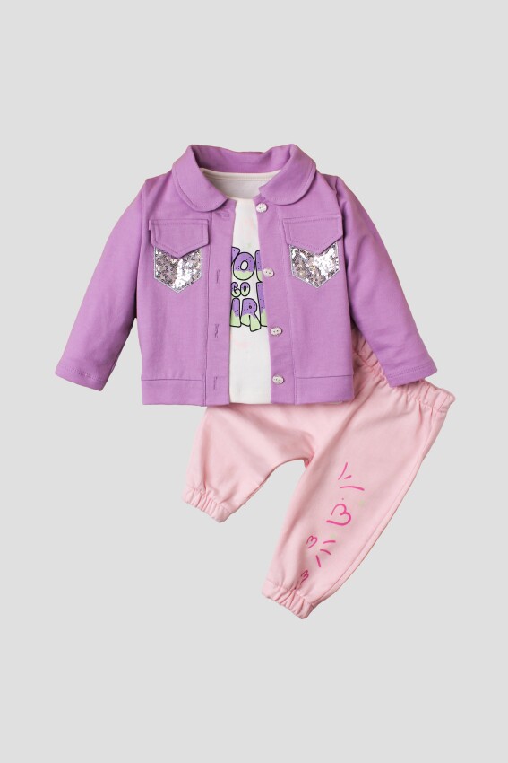 Toptan Bebek 3'lü Ceket Tişört ve Pantolon Takım 9-24M Kidexs 1026-90122 - 1