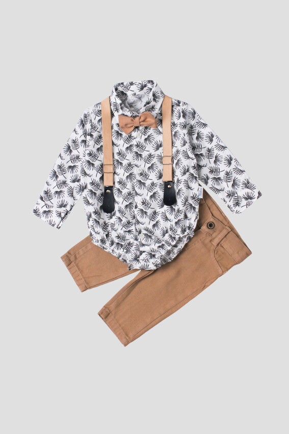 Toptan Bebek 4'lü Gömlek Pantolon Papyon ve Pantolon Askısı Takım 6-24M 1026-35040 - 1