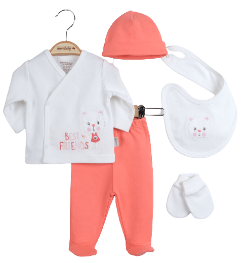 Toptan Bebek 5'li Kedi Nakışlı Yeni Doğan Takım 0-3M Ciccimbaby 1043-4765 - 3