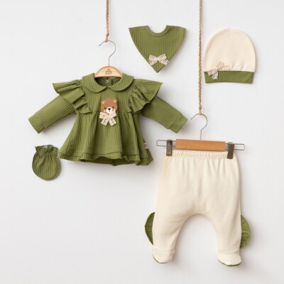 Toptan Bebek 5'li Yenidoğan Takım 0-3M Minizeyn 2014-7056 Yeşil