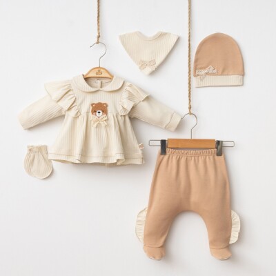 Toptan Bebek 5'li Yenidoğan Takım 0-3M Minizeyn 2014-7056 Bej