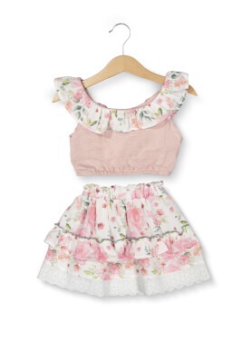 Toptan Bebek Çocuk 2'li Bluz ve Etek Takım 6-24M Boncuk Bebe 1006-6109 - 2
