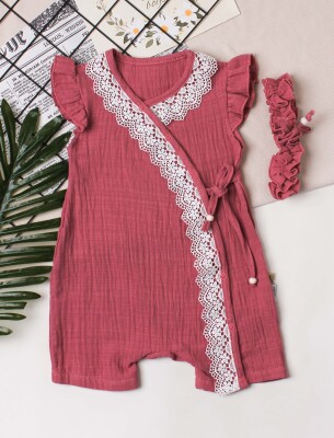 Toptan Bebek Dantelli Müslin Tulum 3-12M Kidexs 1026-60120 - Kidexs