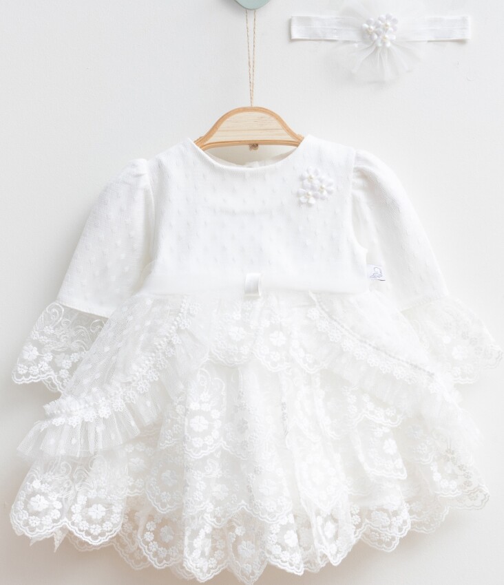 Toptan Bebek Elbise ve Saç Bandanası Takım 0-12M Miniborn 2019-3030 - 2