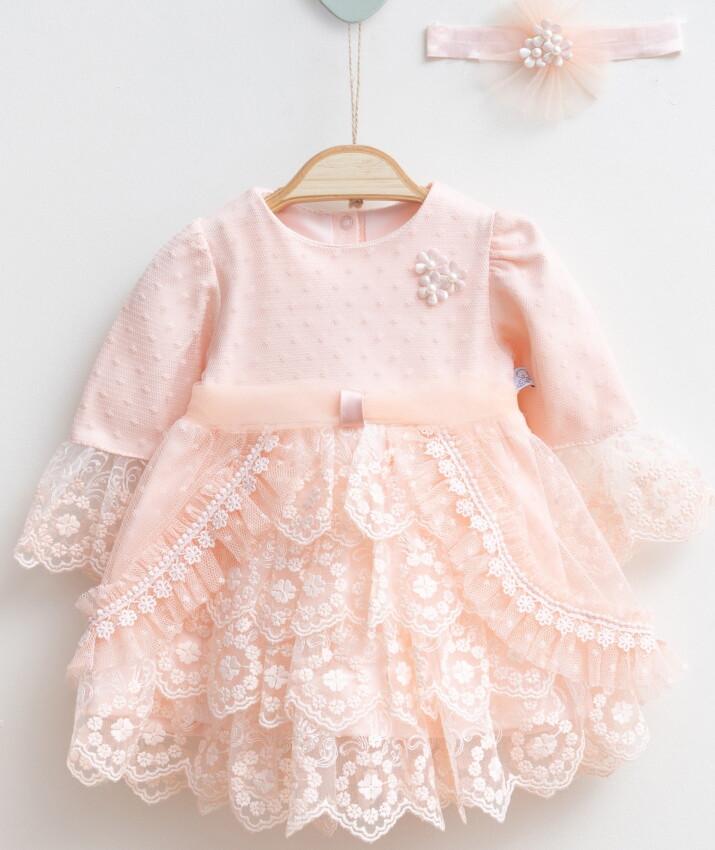 Toptan Bebek Elbise ve Saç Bandanası Takım 0-12M Miniborn 2019-3030 - 3