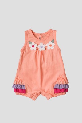 Toptan Bebek Fırfırlı Çiçek Nakışlı Tulum 3-12M Kidexs 1026-60150 Somon