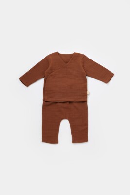 Toptan Bebek Müslin Kruvaze Uzun Kollu Tshirt Pantolon Set Baby Cosy 2022-CSYM7013 - 1