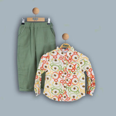 Toptan Erkek Bebek 2'li Gömlek ve Pantolon Takımı 6-24M Timo 1018-TE4DT042243051 - Timo (1)